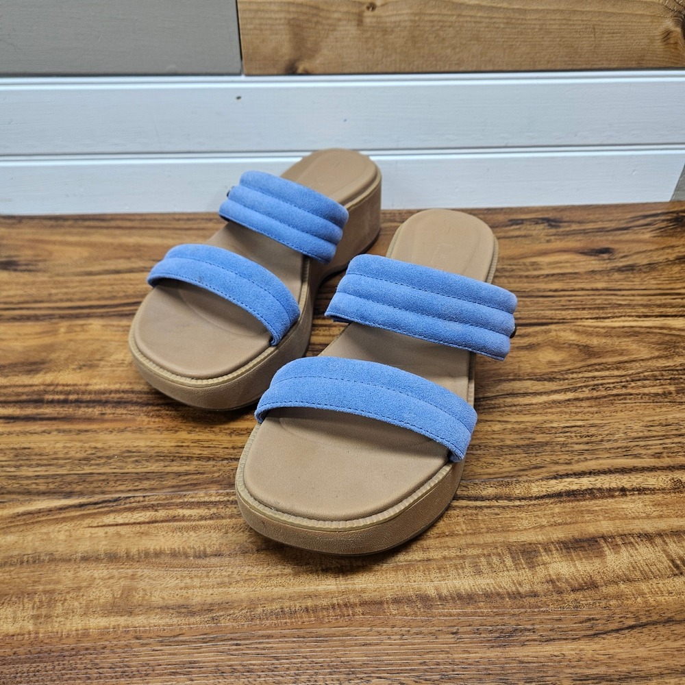 Reef Lofty Lux Hi Blue Leather Double Strap Platform Wedge Sandals Womens 10